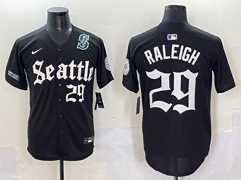 Men 2025 Seattle Mariners 29 Raleigh Black Five generations Joint Name Nike MLB Jersey style 62340